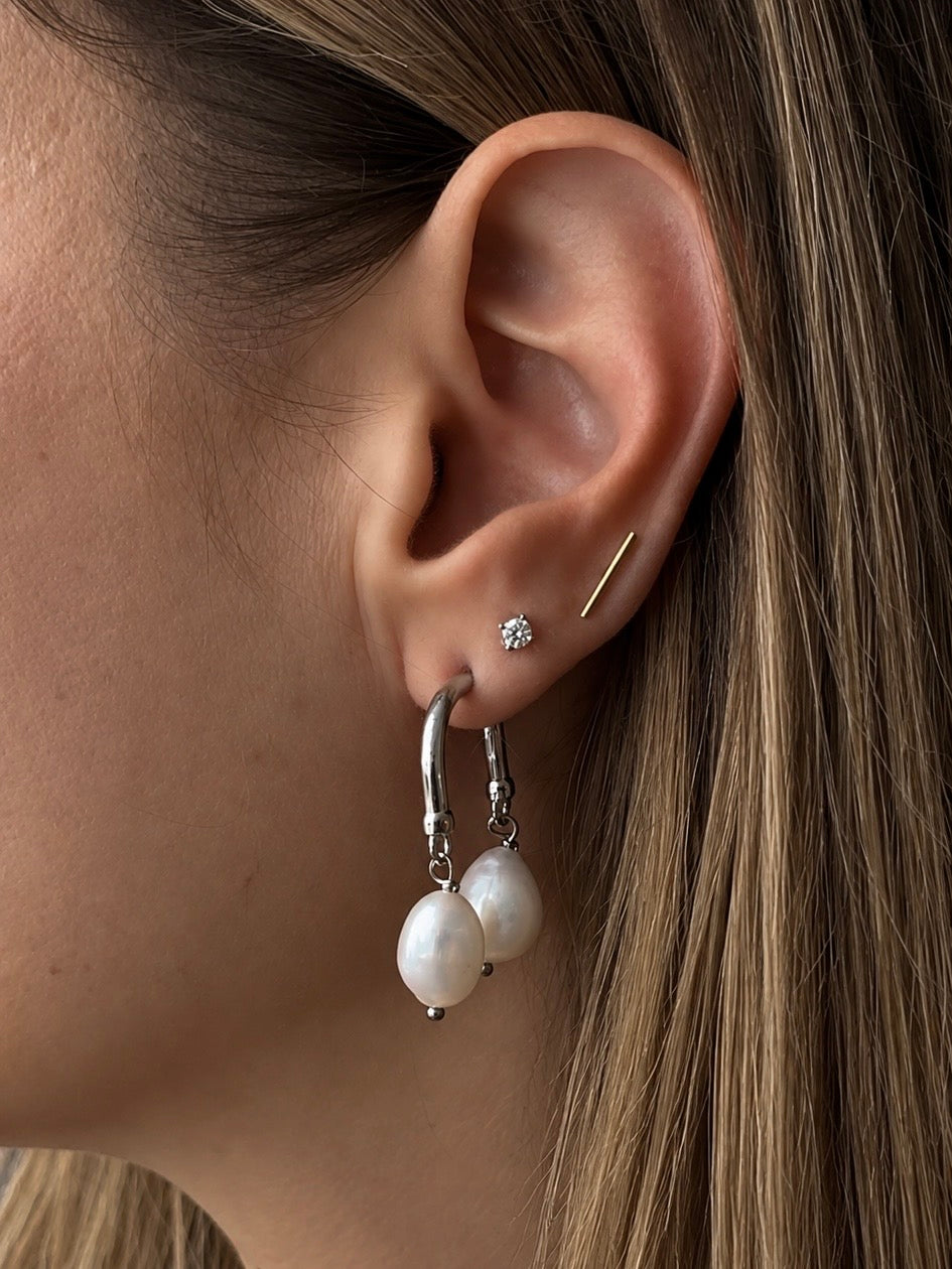 Duo Silver pearl earrings