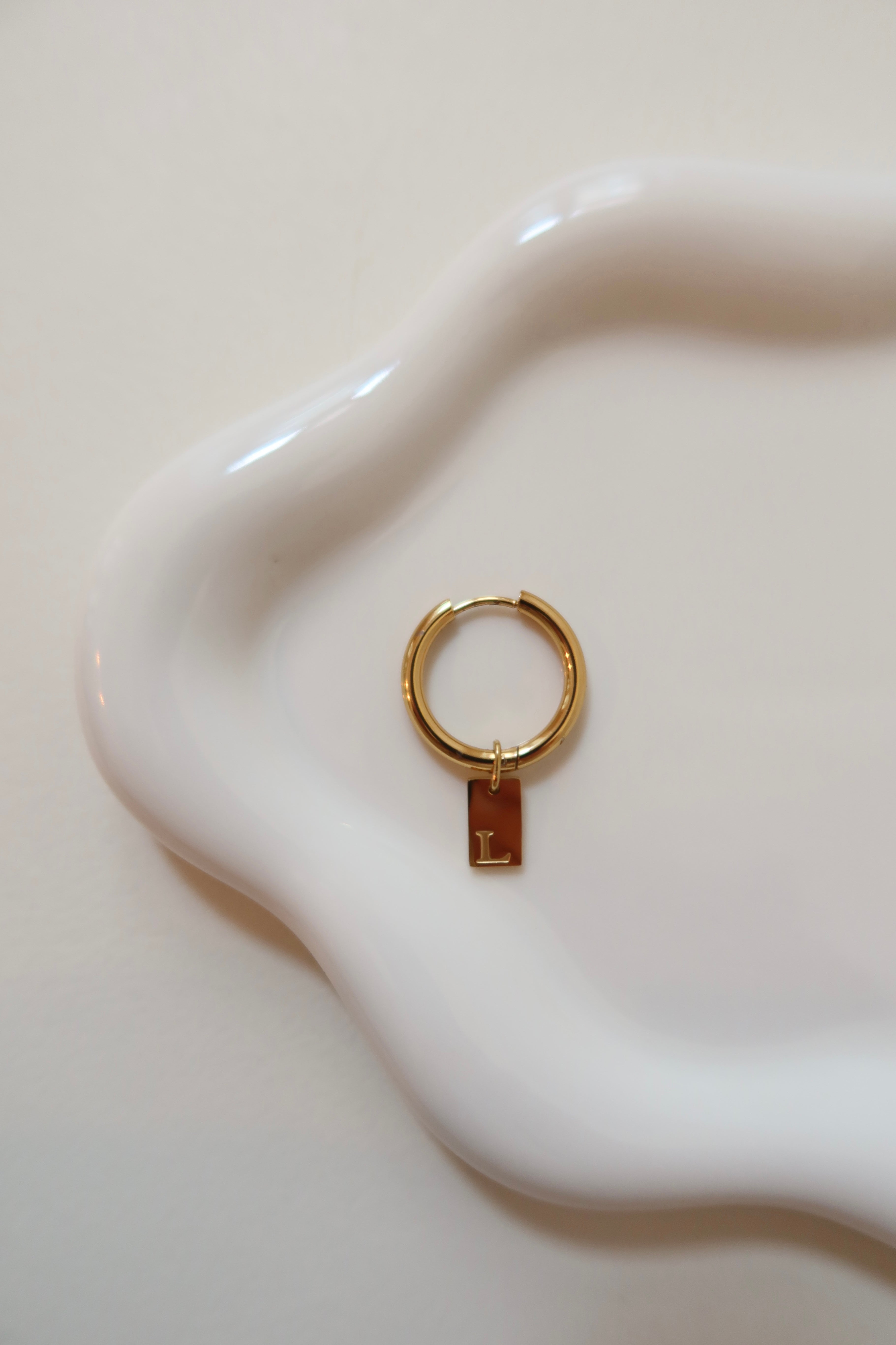 Round Letter Tag earring