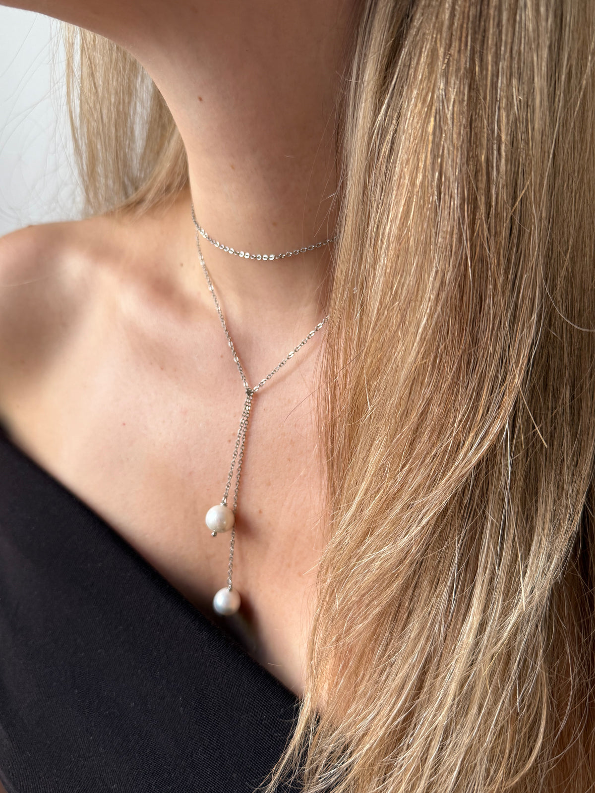 Wrap Silver pearl necklace