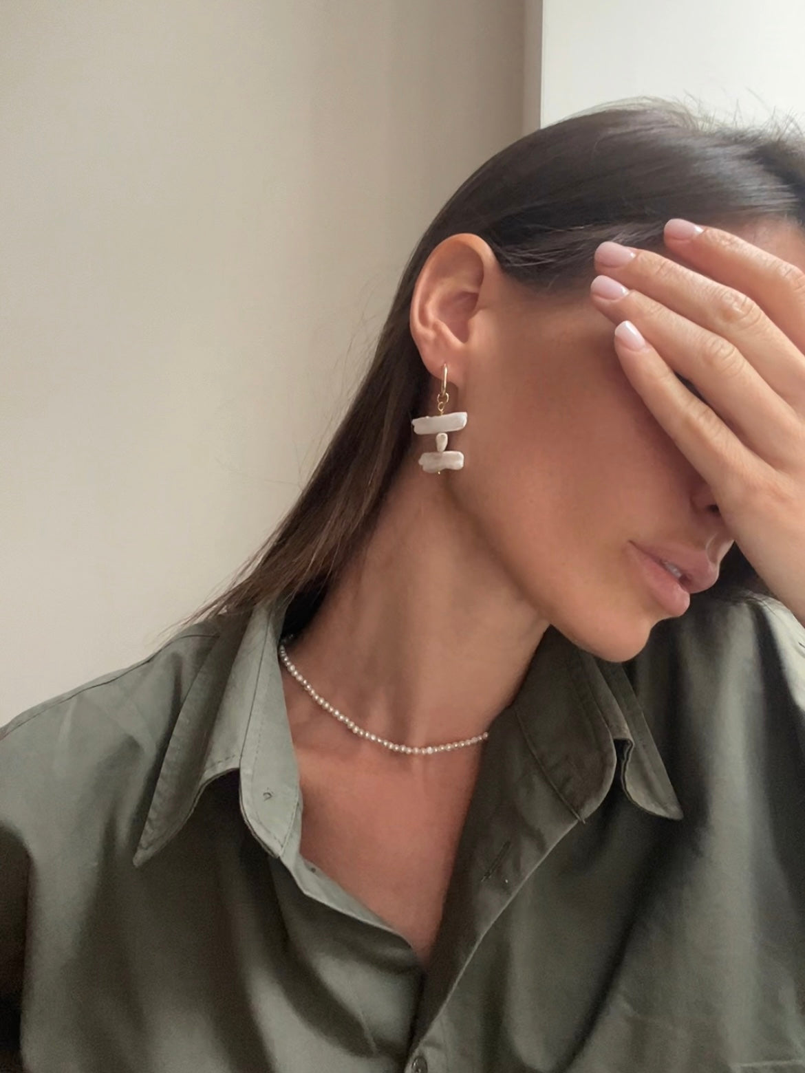 Triple parallel pearl earrings