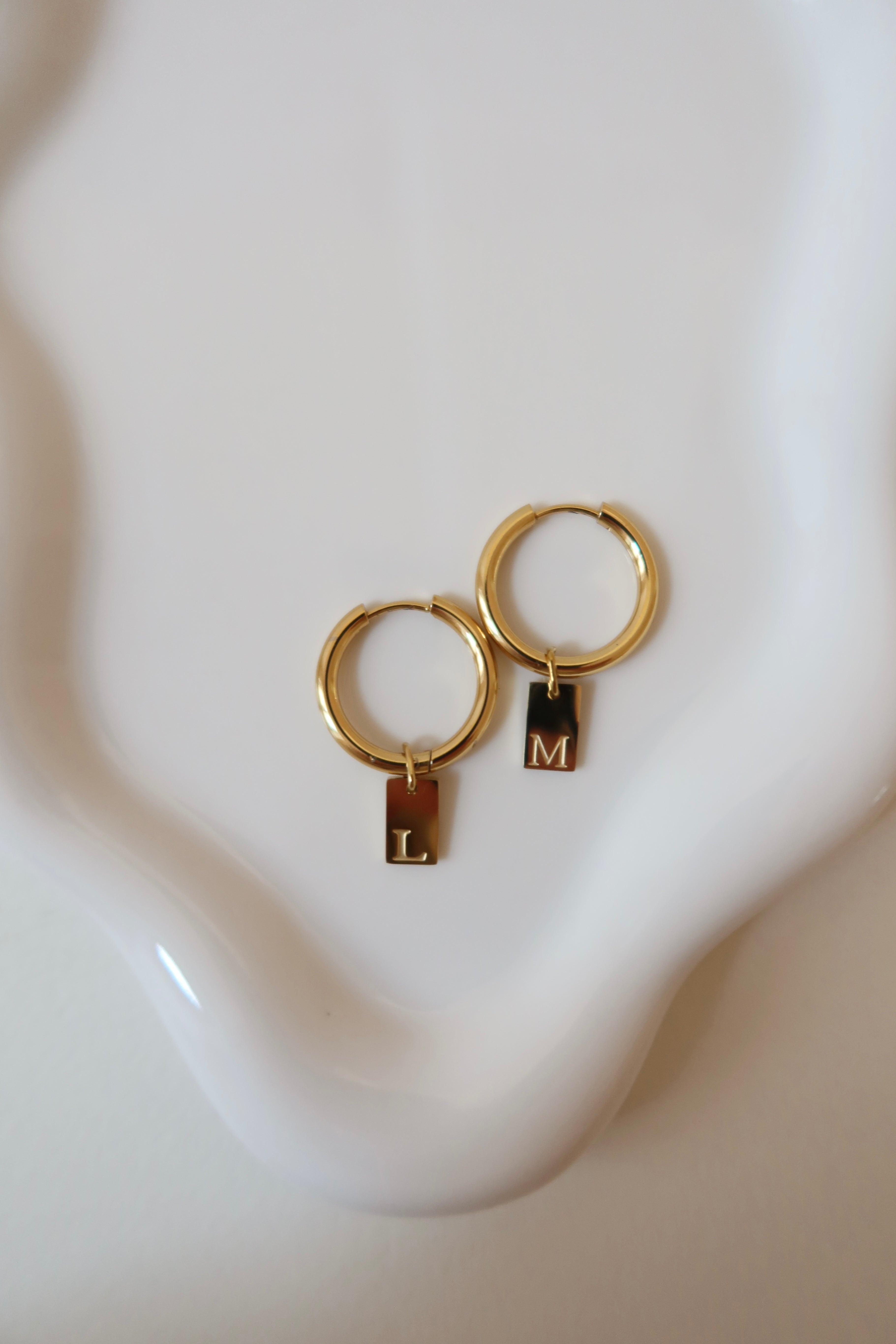 Round Letter Tag earring