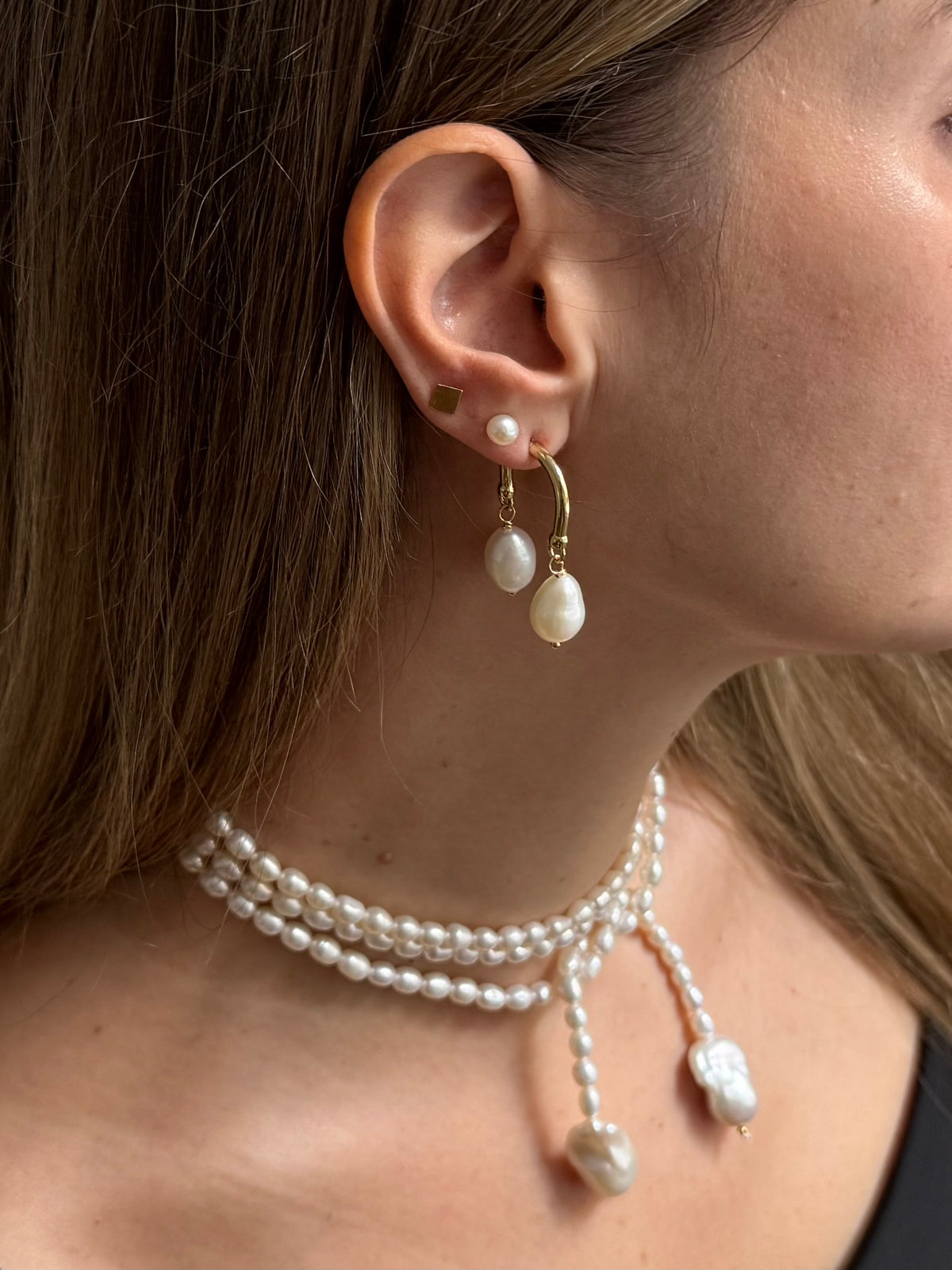 Duo Gold pearl earrings