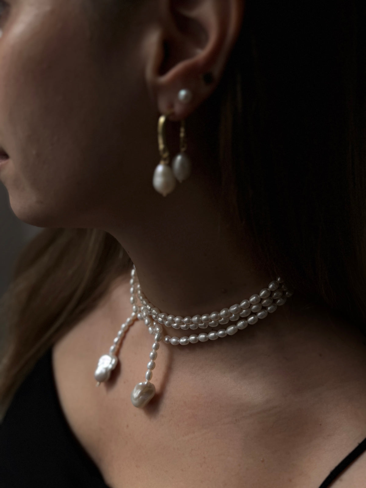 Duo Gold pearl earrings