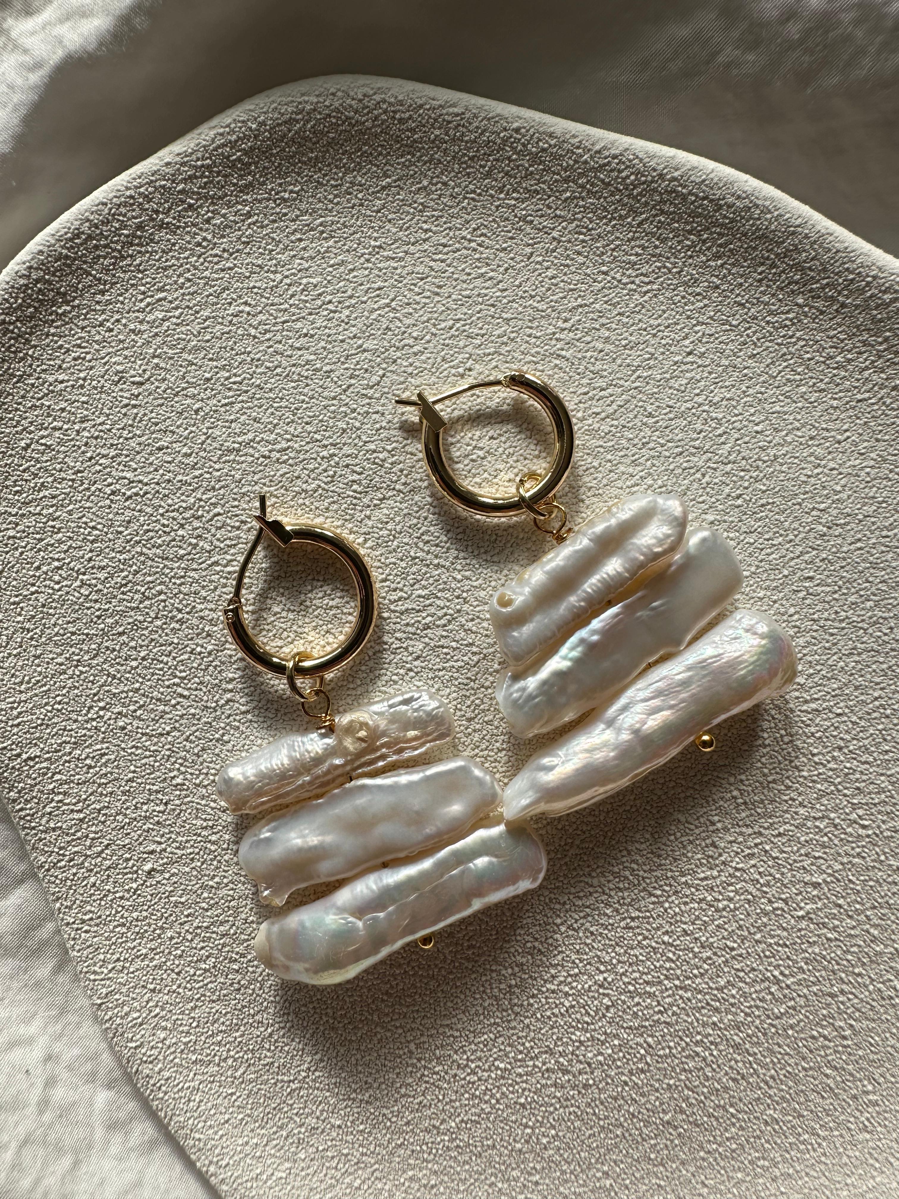 Triple parallel pearl earrings